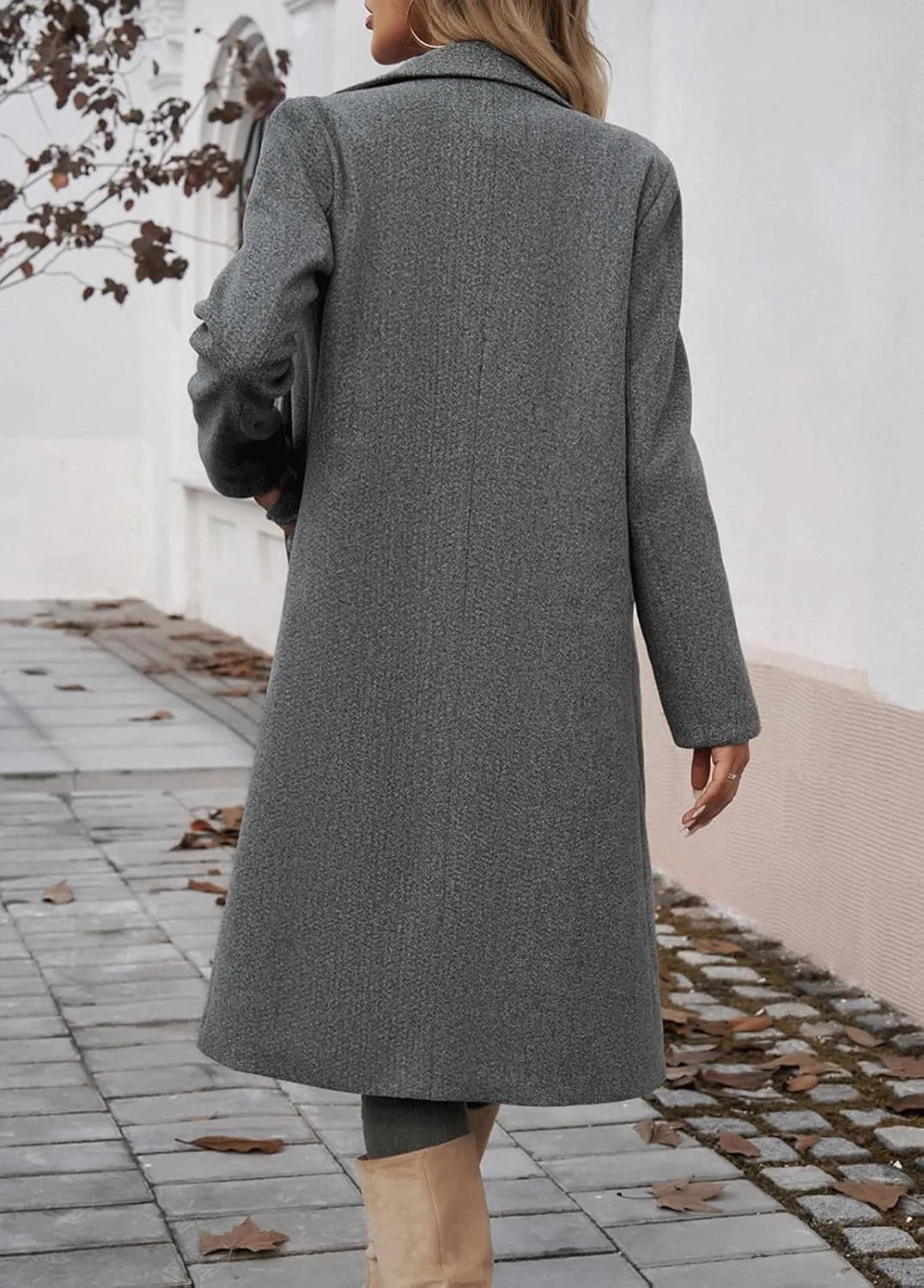 CHARTOU Women Elegant Lapel Tweed Pea Coats Trench Long Wool Double Breasted Casual Office Overcoat Winter