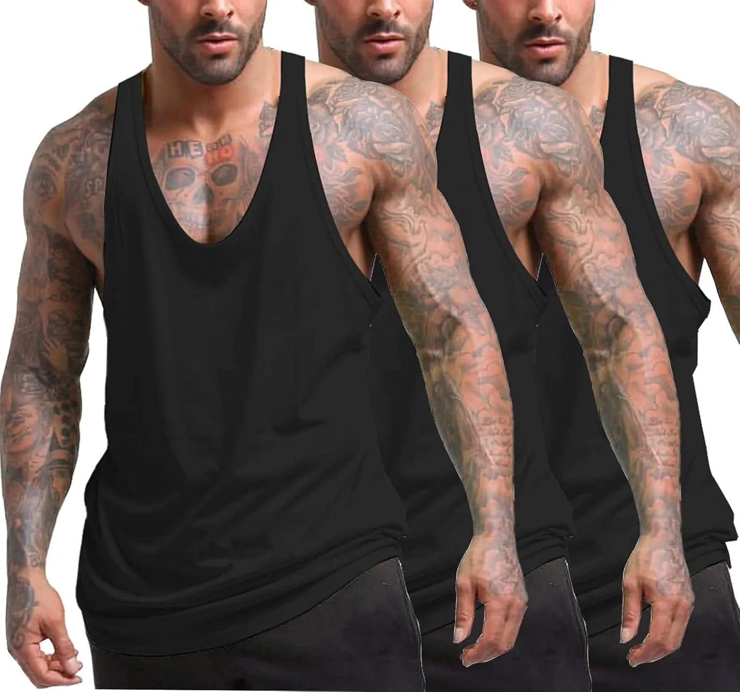 COOFANDY Men's 3 Pack Tank Tops Gym Workout Shirt Y-Back Sleeveless Muscle Fitness Bodybuilding Tank Shirts