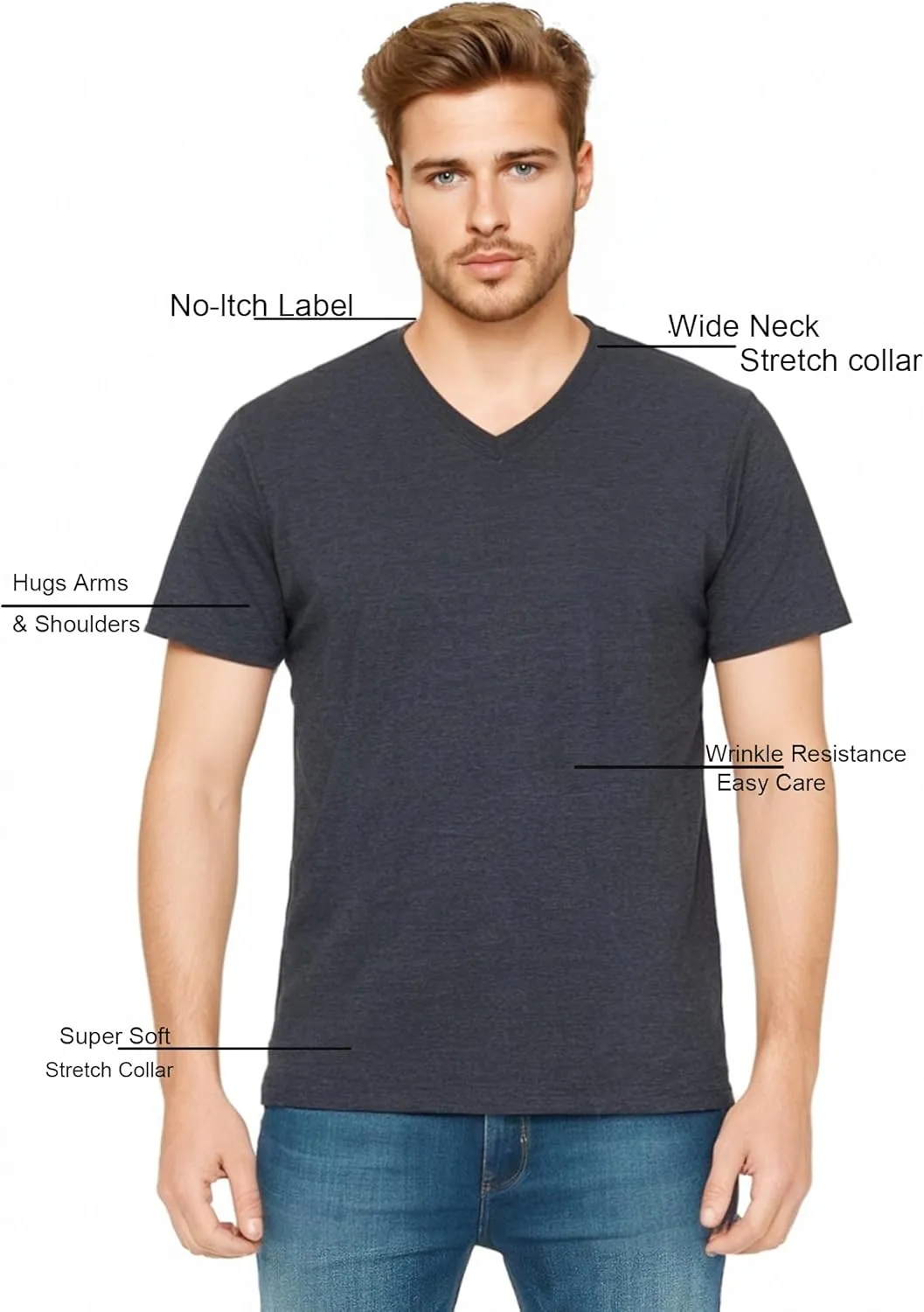 Cotton Blend Tshirts V-Neck Short Sleeve for Men Undershirt V Neck,Quick-Dry Gym Workout Breathable T-Shirt