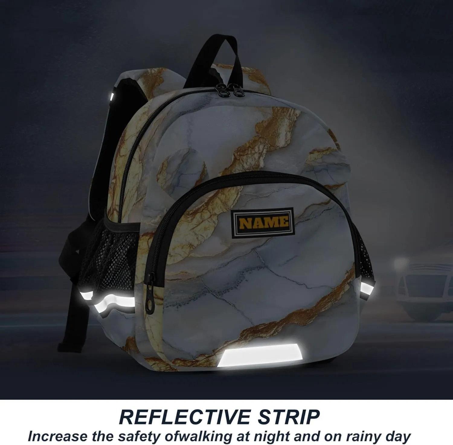Custom Cute Ears Mini Kids Backpack Leash Boys Girls Anti-Lost Personalized Diaper Bag Backpack with Reflective Strip M Marble Silver Neutral