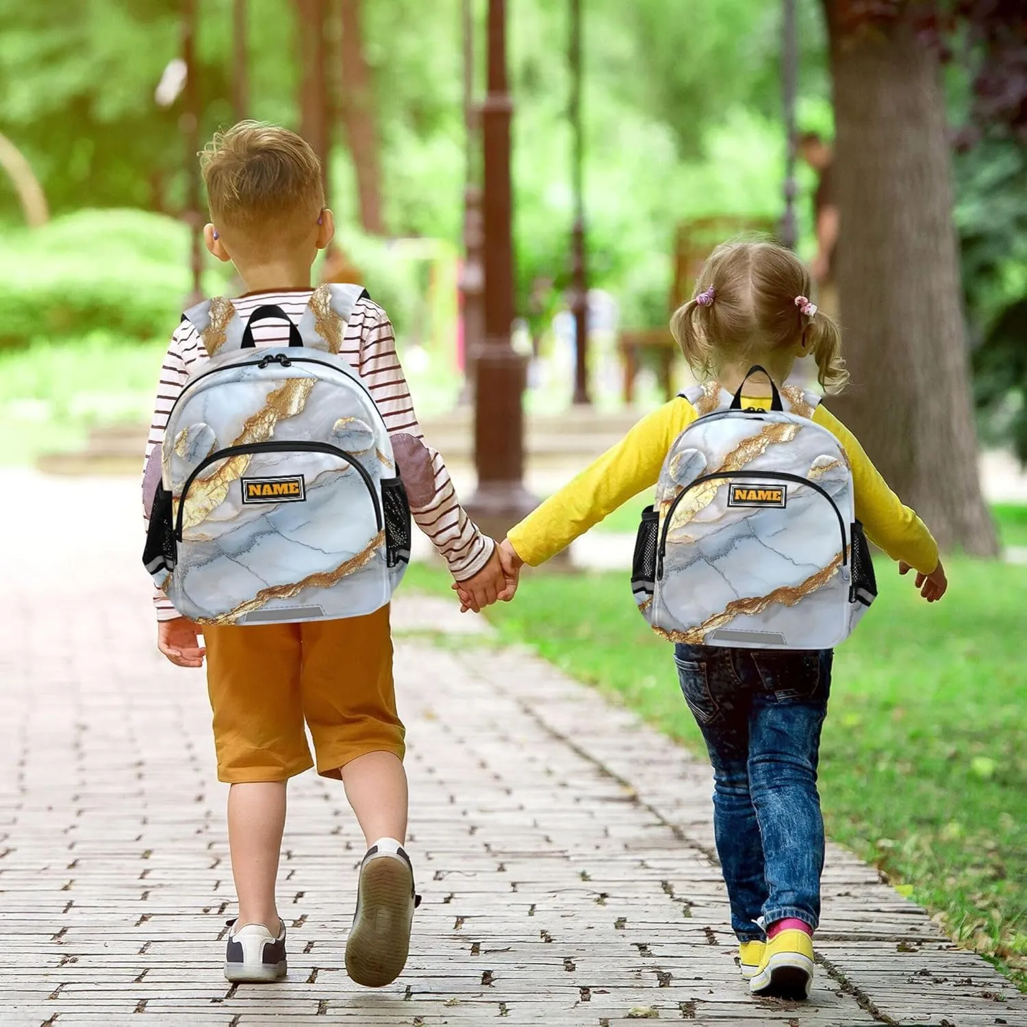 Custom Cute Ears Mini Kids Backpack Leash Boys Girls Anti-Lost Personalized Diaper Bag Backpack with Reflective Strip M Marble Silver Neutral