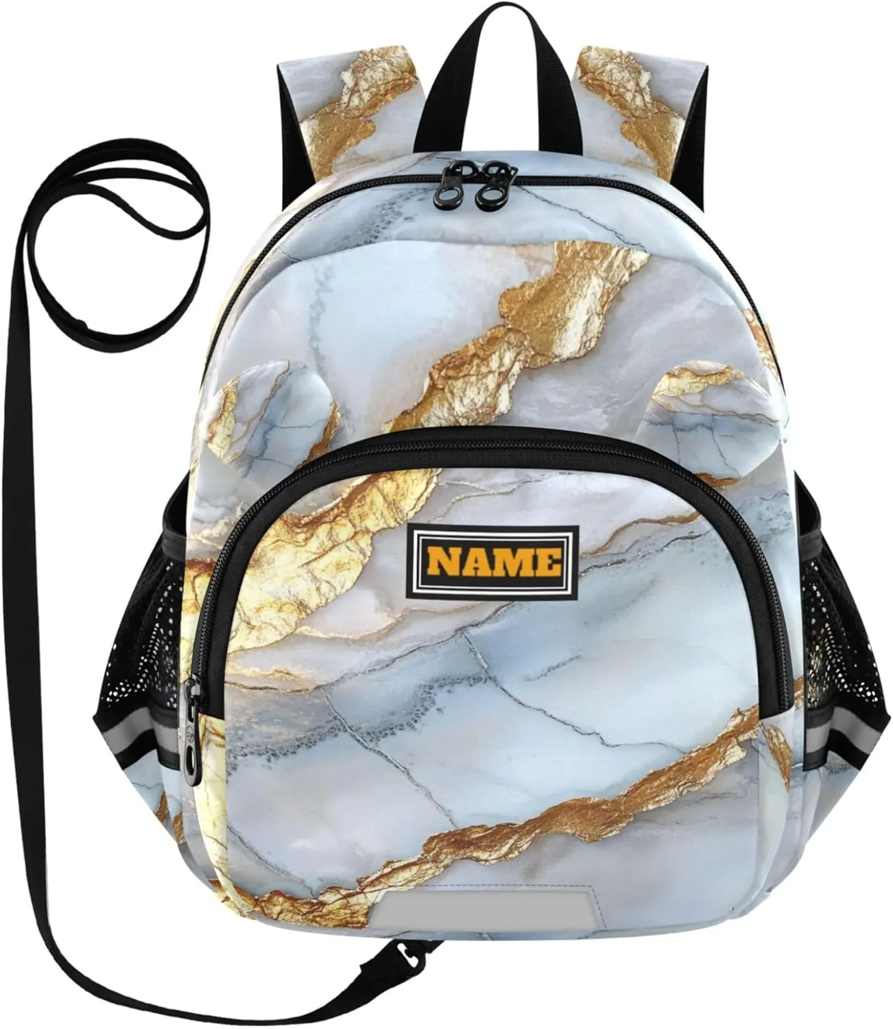 Custom Cute Ears Mini Kids Backpack Leash Boys Girls Anti-Lost Personalized Diaper Bag Backpack with Reflective Strip M Marble Silver Neutral