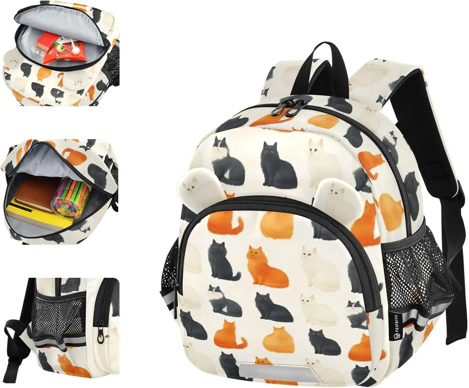 Cute Ears Kids School Backpack Leash Little Girls Anti-Lost Personalized Diaper Bag Backpack with Reflective Strip S Chic Norwegian Personalized Cat Cats Neutral
