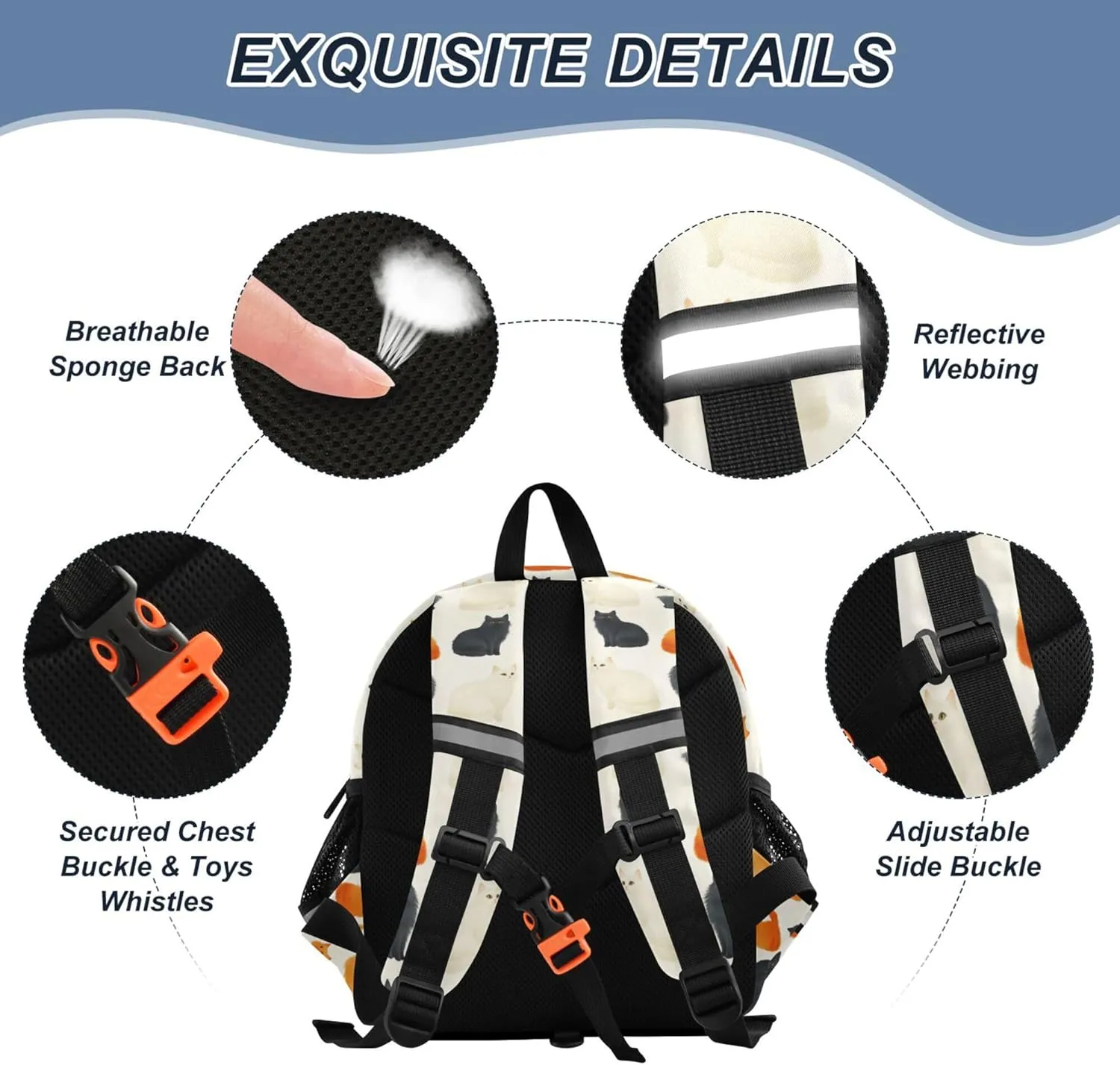 Cute Ears Kids School Backpack Leash Little Girls Anti-Lost Personalized Diaper Bag Backpack with Reflective Strip S Chic Norwegian Personalized Cat Cats Neutral