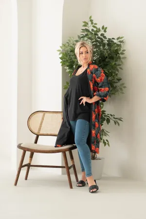 Dahlia Floral Print Reversible Kimono Robe