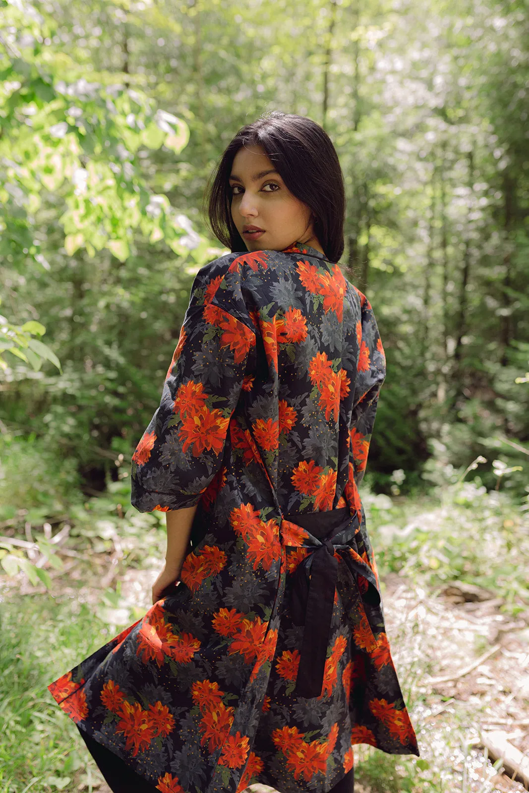 Dahlia Floral Print Reversible Kimono Robe