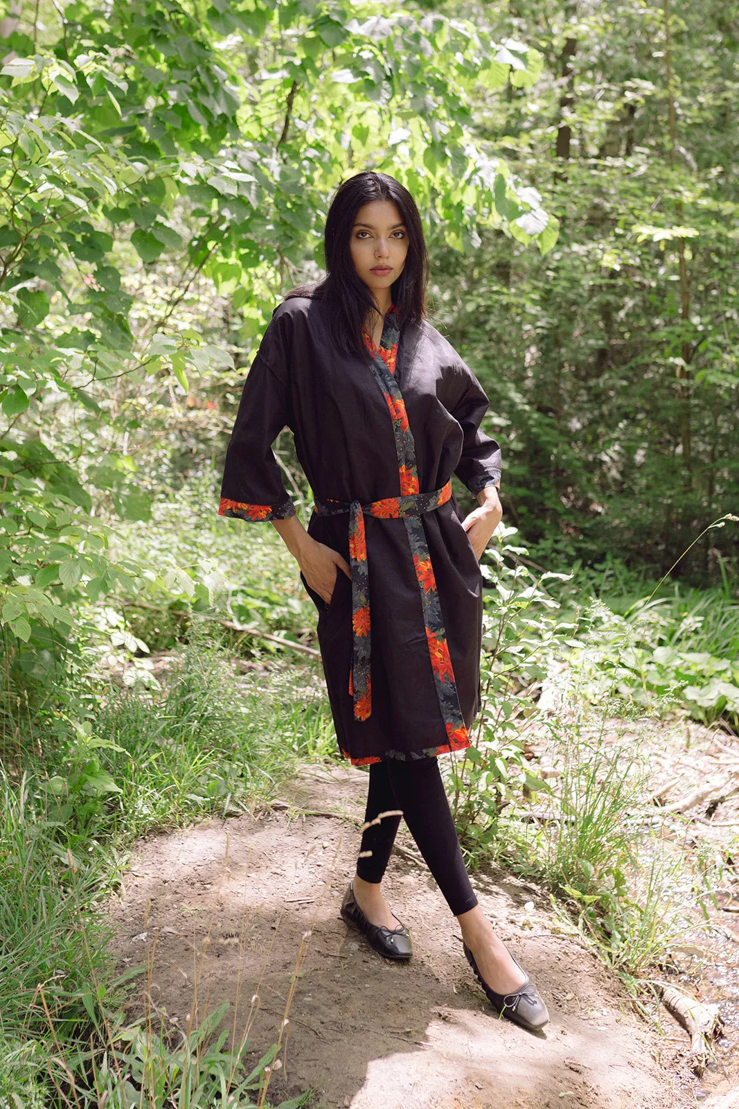 Dahlia Floral Print Reversible Kimono Robe