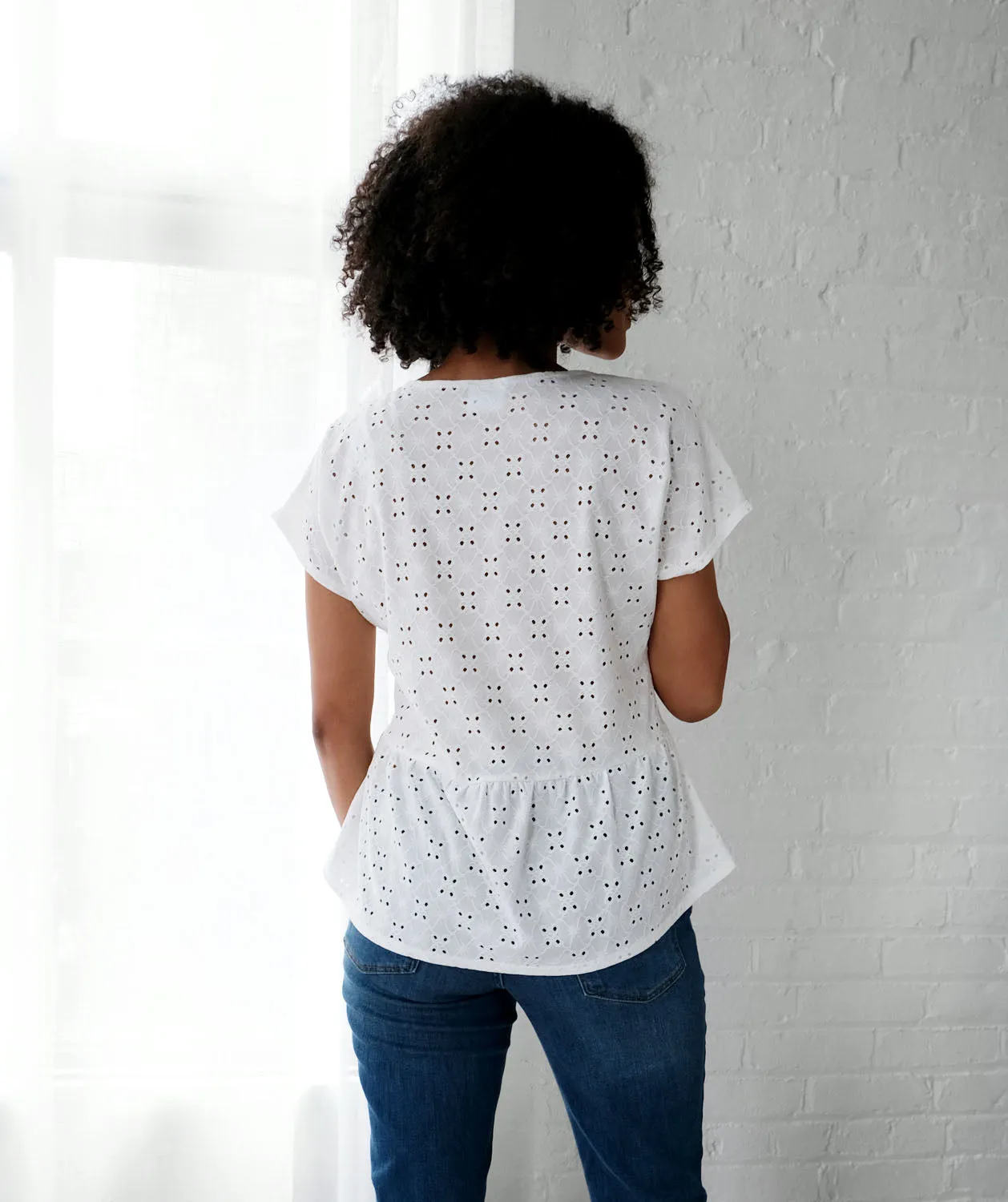 DAHLIA stretch eyelet top in White