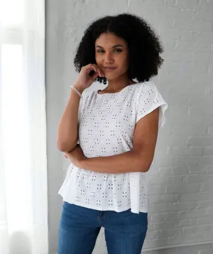 DAHLIA stretch eyelet top in White