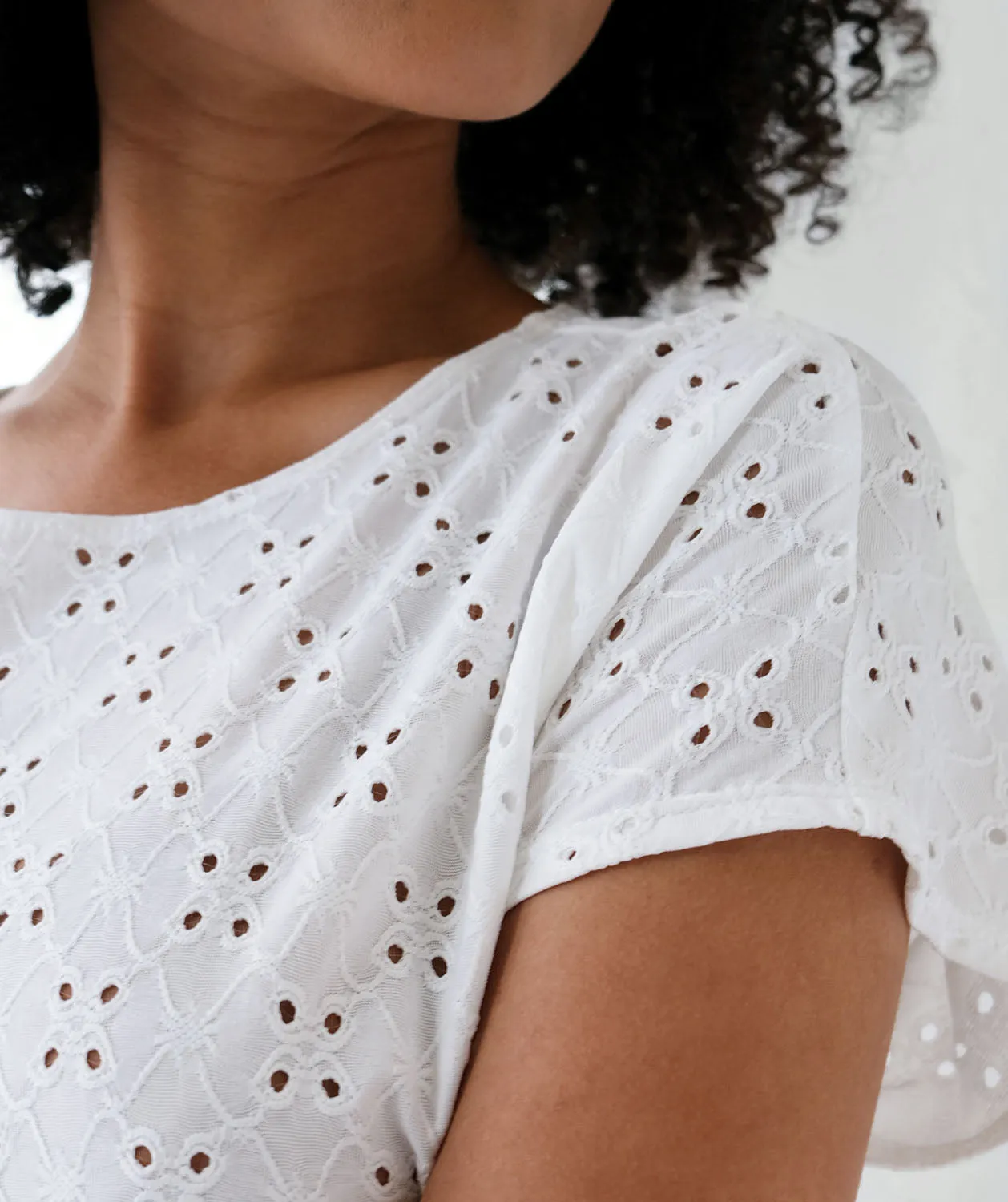 DAHLIA stretch eyelet top in White