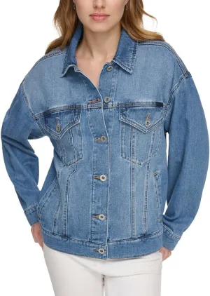 DKNY Womens Trucker Oversized Denim Jacket Blue M