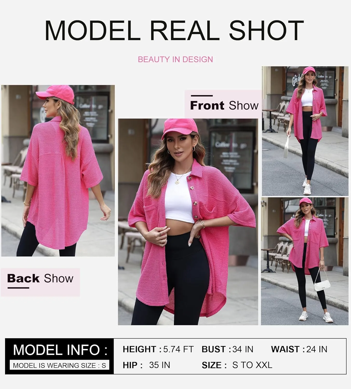 Dokotoo Womens Waffle Knit Tops Casual 3/4 Bell Sleeve Button Down Shirts Lapel V Neck Dressy Blouses with Pocket