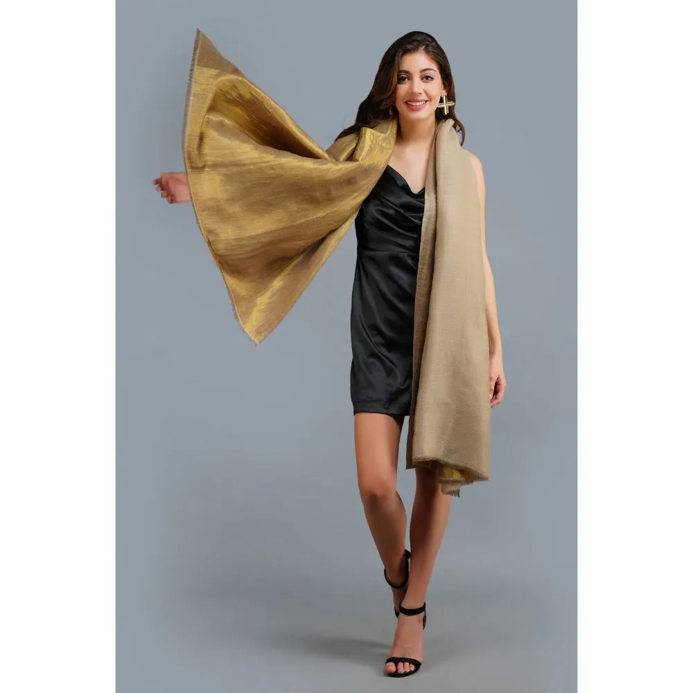 Dusala India Gold & Beige Reversible Handwoven Zari Reversible Shawl