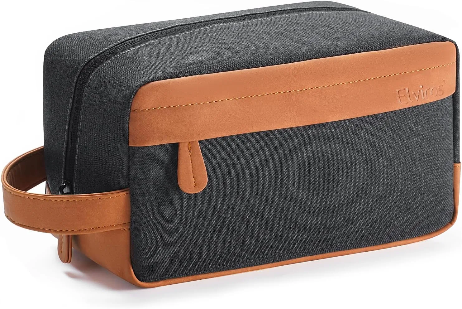 Elviros Travel Toiletry Bag for Men Hanging Dopp Kit Water Repellent PU Leather Shaving Bag with Large Capacity for Travel and Bathroom, Black
