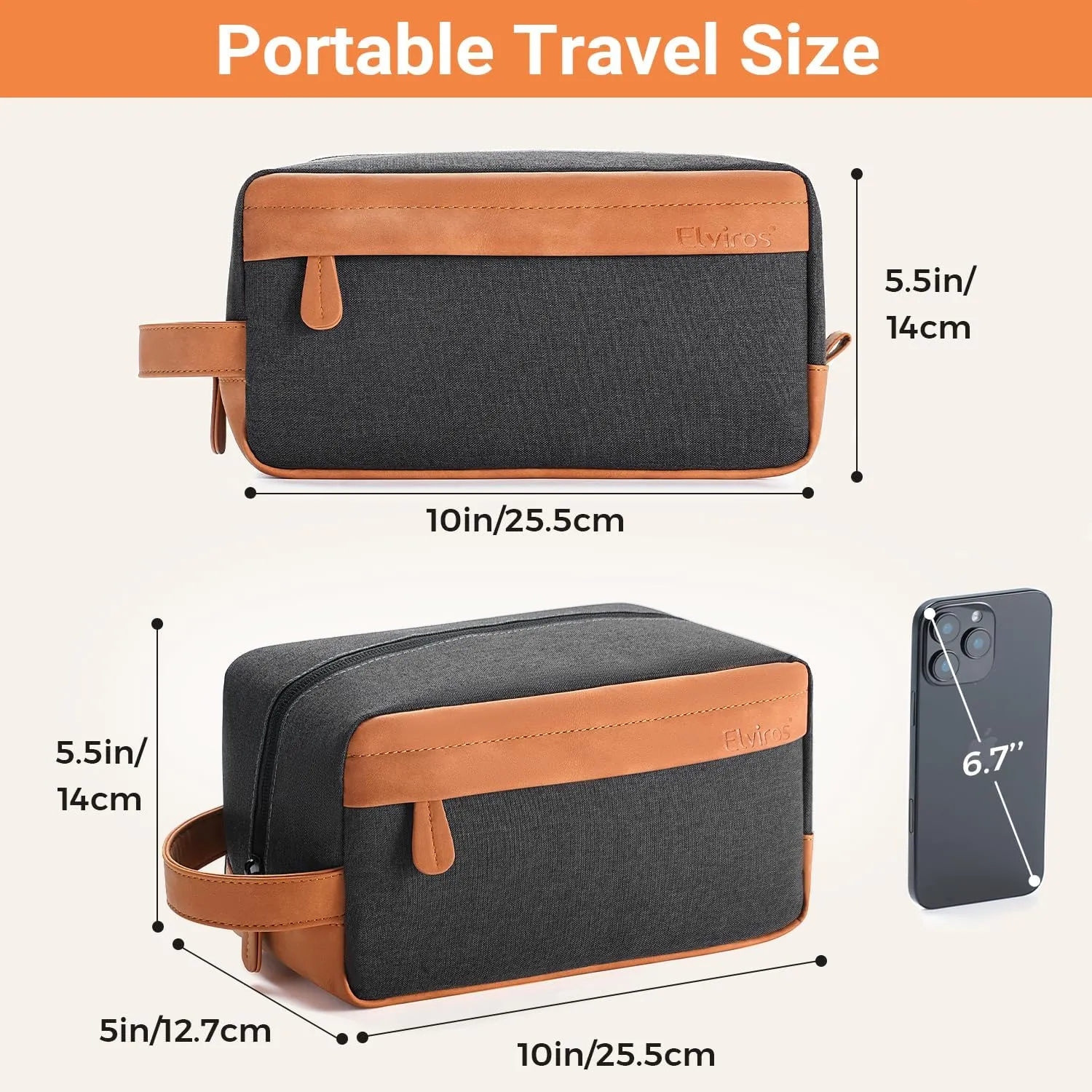 Elviros Travel Toiletry Bag for Men Hanging Dopp Kit Water Repellent PU Leather Shaving Bag with Large Capacity for Travel and Bathroom, Black