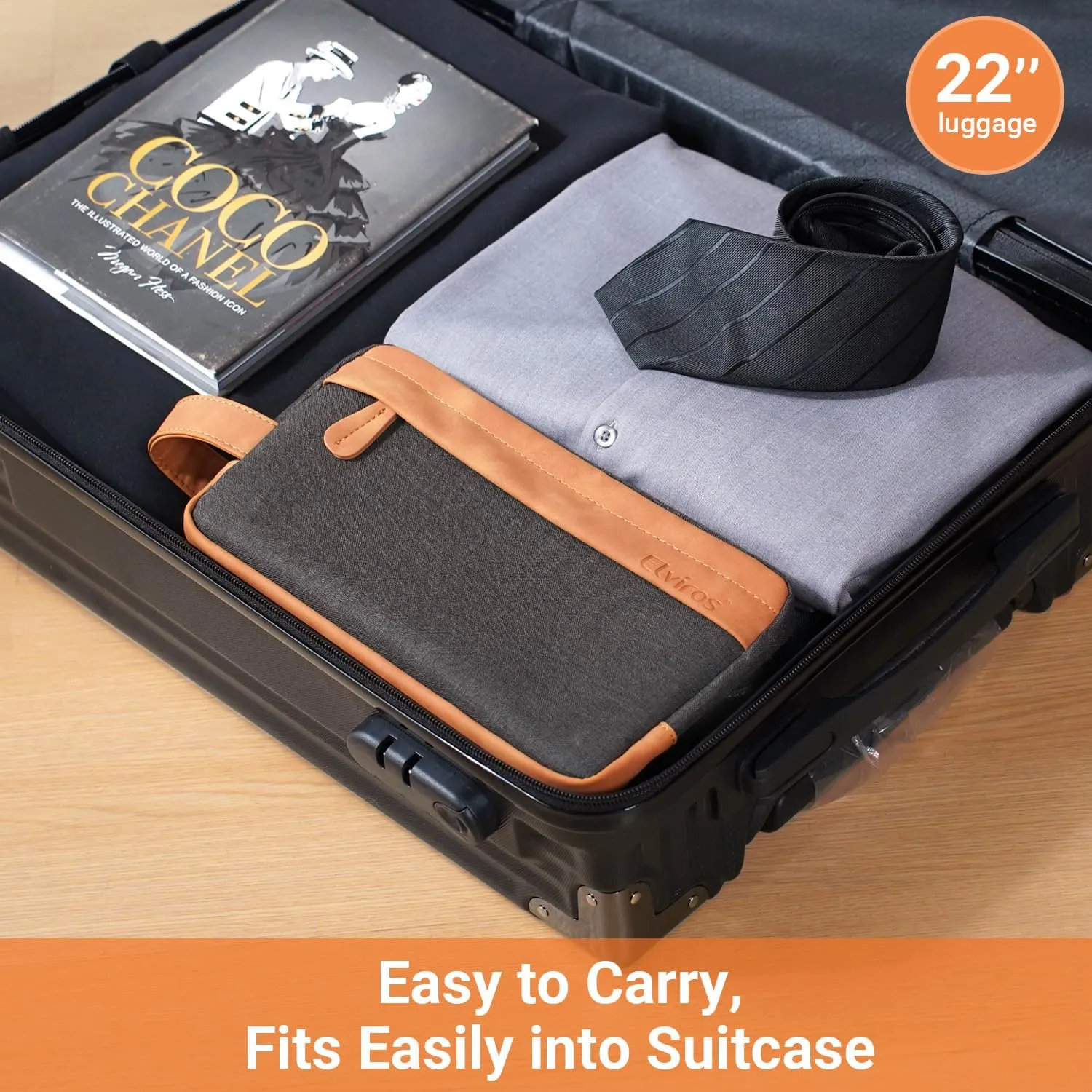 Elviros Travel Toiletry Bag for Men Hanging Dopp Kit Water Repellent PU Leather Shaving Bag with Large Capacity for Travel and Bathroom, Black