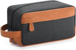 Elviros Travel Toiletry Bag for Men Hanging Dopp Kit Water Repellent PU Leather Shaving Bag with Large Capacity for Travel and Bathroom, Black