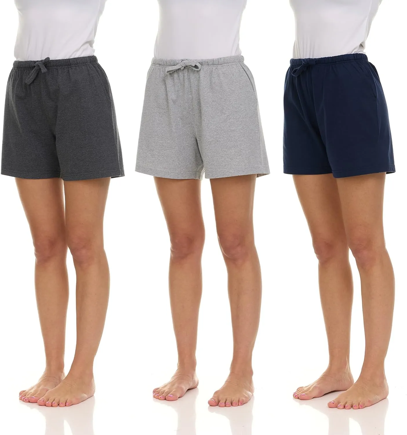 Essential Elements 3 Pack: Women's 100% Cotton Casual Active Gym Lounge Sleep Bottom Pajama Shorts