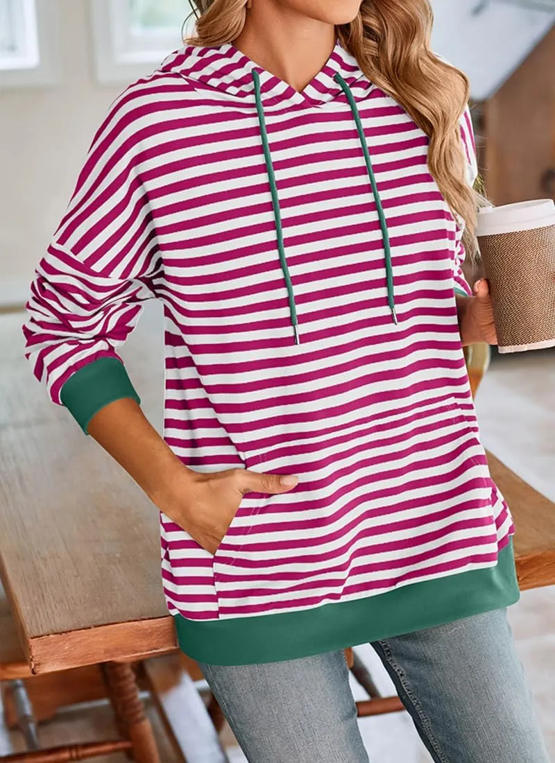 EUDOLAH Women Striped Hoodie Color Block Oversized Hoodies Long Sleeve Hooded Neck Fashion Top Casual Loose Y2K Clothing