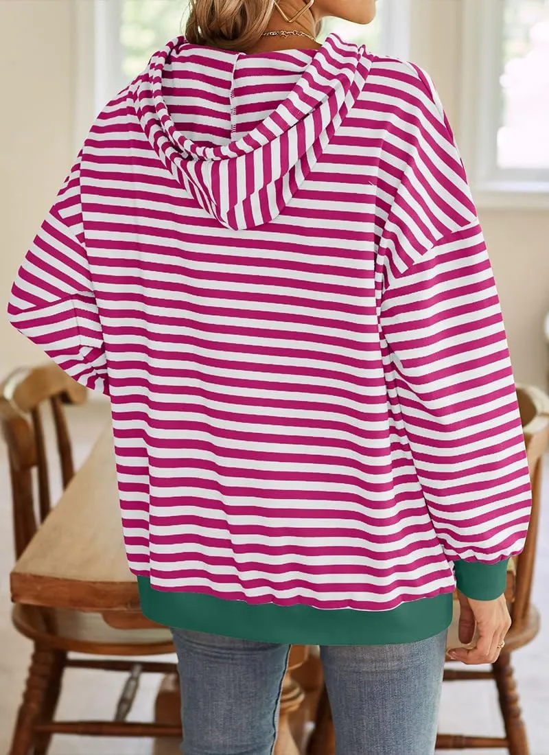 EUDOLAH Women Striped Hoodie Color Block Oversized Hoodies Long Sleeve Hooded Neck Fashion Top Casual Loose Y2K Clothing