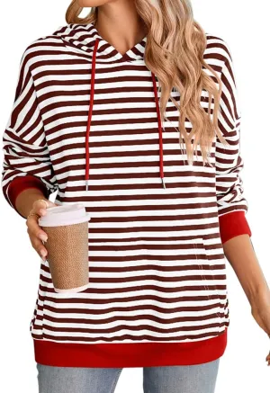 EUDOLAH Women Striped Hoodie Color Block Oversized Hoodies Long Sleeve Hooded Neck Fashion Top Casual Loose Y2K Clothing