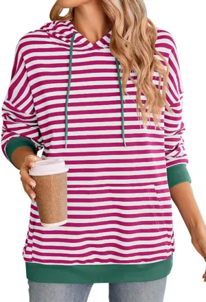 EUDOLAH Women Striped Hoodie Color Block Oversized Hoodies Long Sleeve Hooded Neck Fashion Top Casual Loose Y2K Clothing