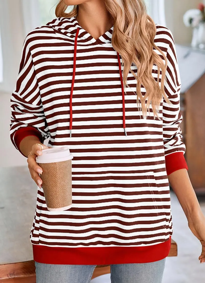 EUDOLAH Women Striped Hoodie Color Block Oversized Hoodies Long Sleeve Hooded Neck Fashion Top Casual Loose Y2K Clothing