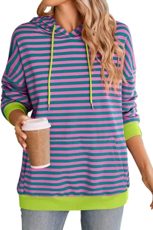 EUDOLAH Women Striped Hoodie Color Block Oversized Hoodies Long Sleeve Hooded Neck Fashion Top Casual Loose Y2K Clothing