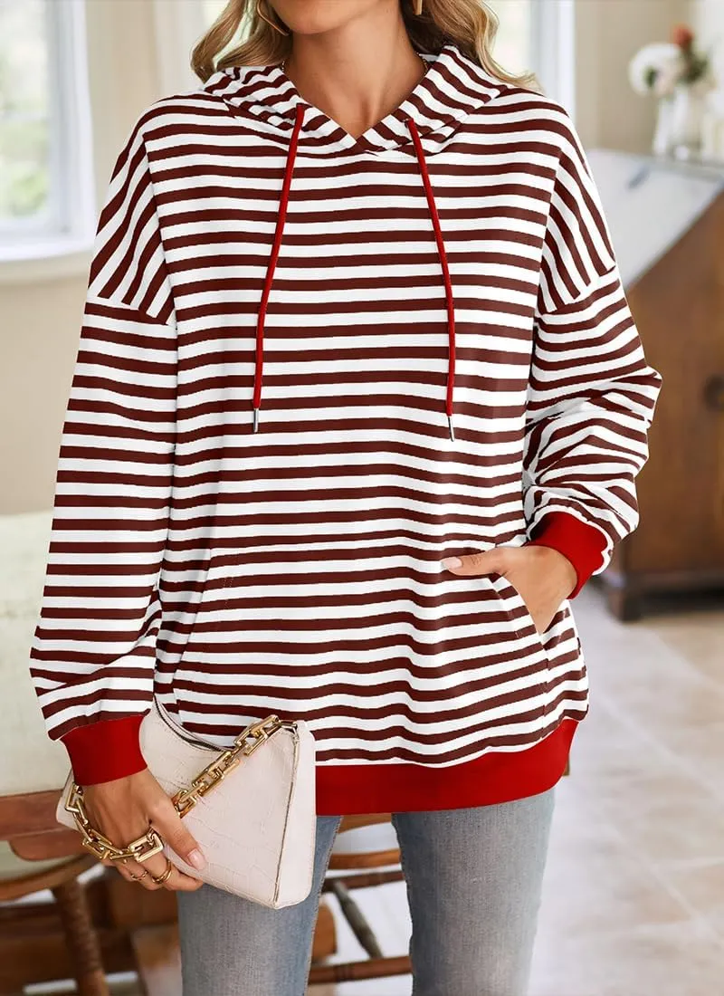 EUDOLAH Women Striped Hoodie Color Block Oversized Hoodies Long Sleeve Hooded Neck Fashion Top Casual Loose Y2K Clothing