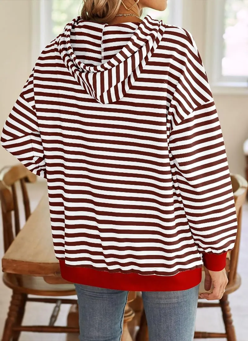 EUDOLAH Women Striped Hoodie Color Block Oversized Hoodies Long Sleeve Hooded Neck Fashion Top Casual Loose Y2K Clothing