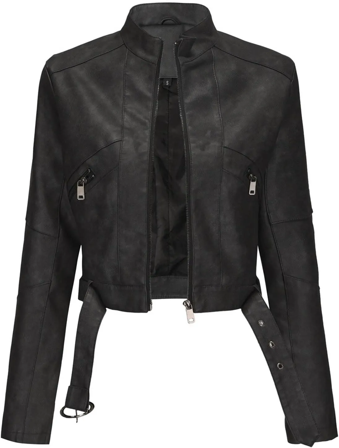 Faux Leather Jacket for Women 2024 Solid Zip Up Long Sleeve Motorcycle Jackets Slim Fit Ging Out Crop Coat