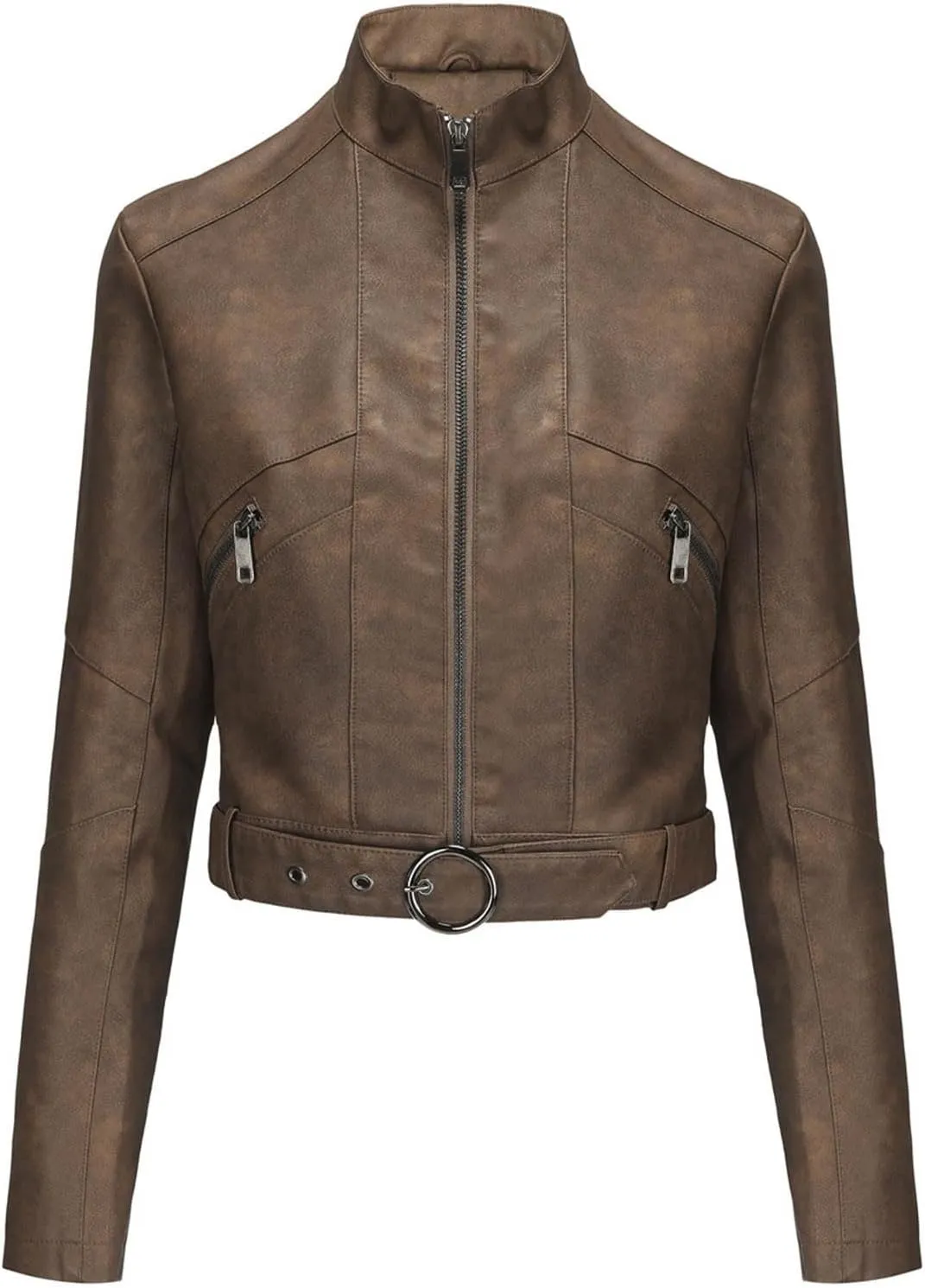 Faux Leather Jacket for Women 2024 Solid Zip Up Long Sleeve Motorcycle Jackets Slim Fit Ging Out Crop Coat