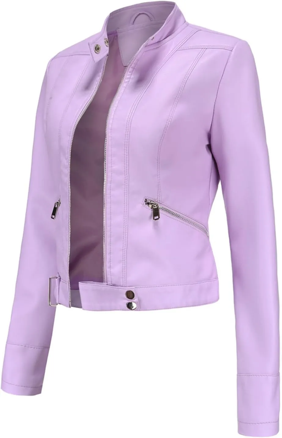 Faux Leather Jacket for Women 2024 Solid Zip Up Long Sleeve Motorcycle Jackets Slim Fit Ging Out Crop Coat