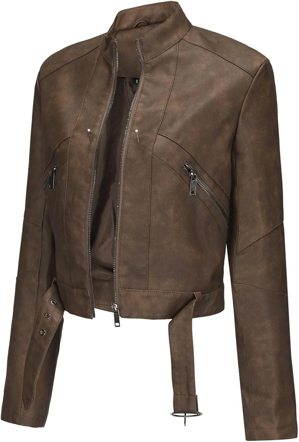 Faux Leather Jacket for Women 2024 Solid Zip Up Long Sleeve Motorcycle Jackets Slim Fit Ging Out Crop Coat