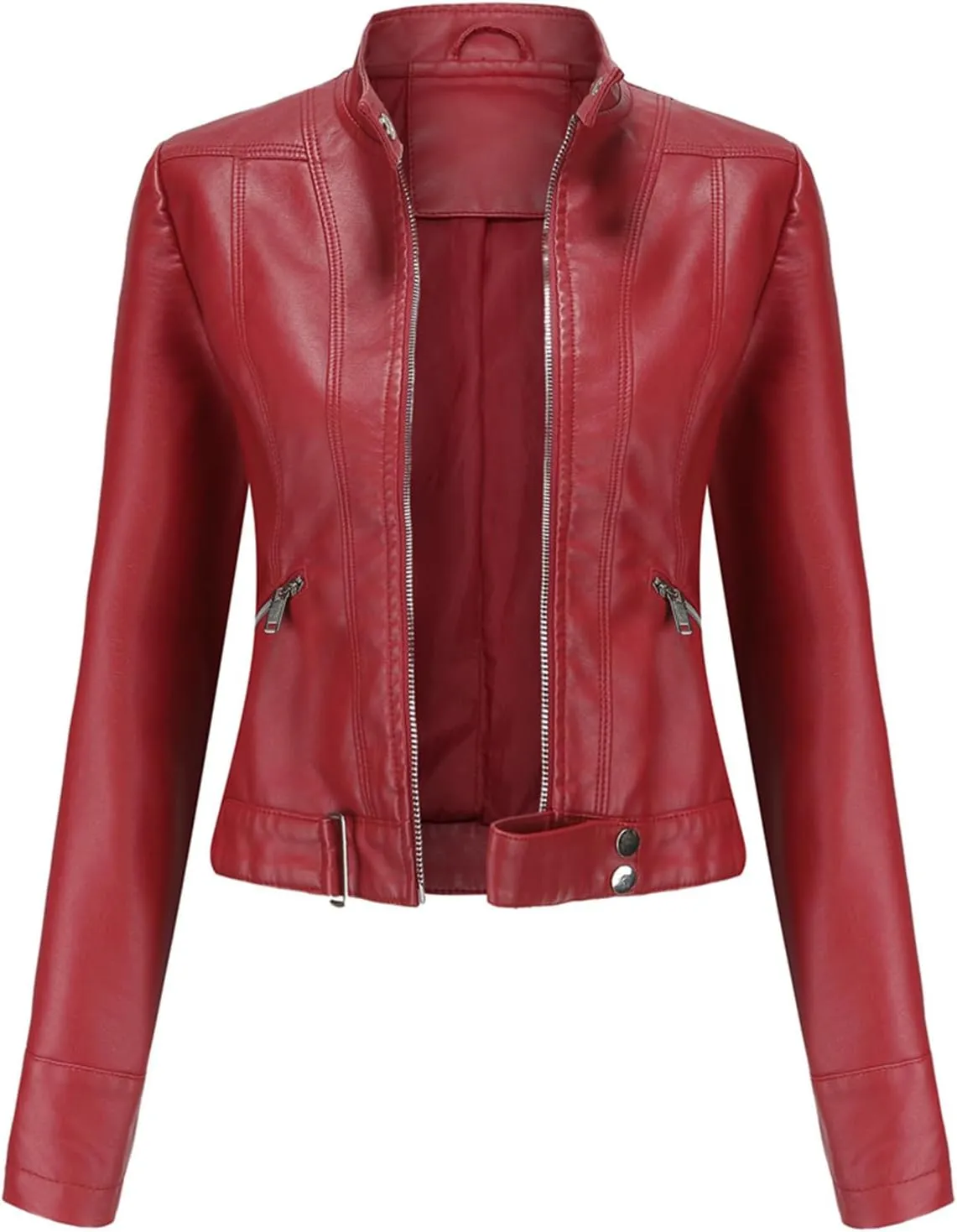 Faux Leather Jacket for Women 2024 Solid Zip Up Long Sleeve Motorcycle Jackets Slim Fit Ging Out Crop Coat