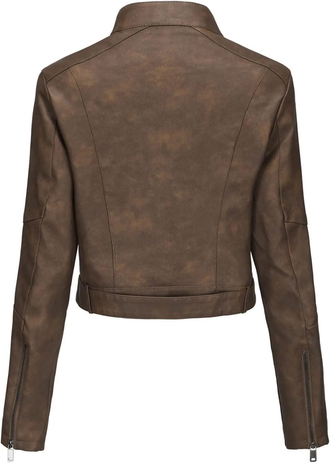 Faux Leather Jacket for Women 2024 Solid Zip Up Long Sleeve Motorcycle Jackets Slim Fit Ging Out Crop Coat