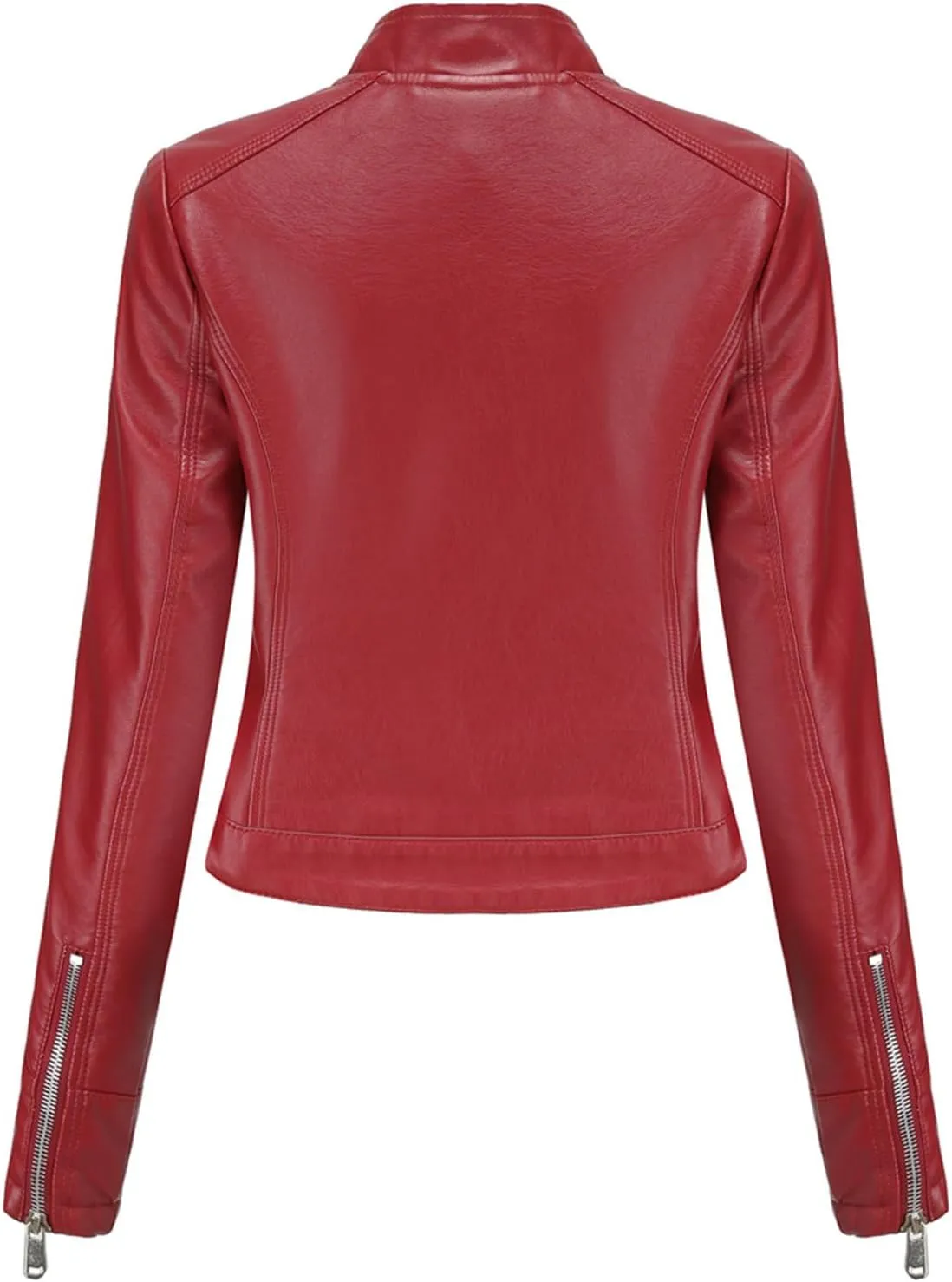 Faux Leather Jacket for Women 2024 Solid Zip Up Long Sleeve Motorcycle Jackets Slim Fit Ging Out Crop Coat