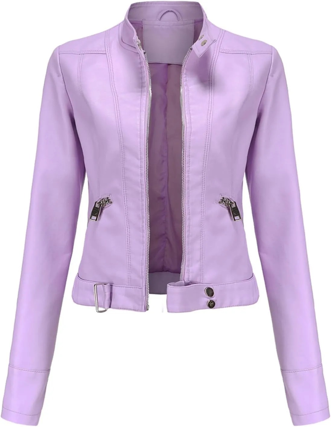 Faux Leather Jacket for Women 2024 Solid Zip Up Long Sleeve Motorcycle Jackets Slim Fit Ging Out Crop Coat