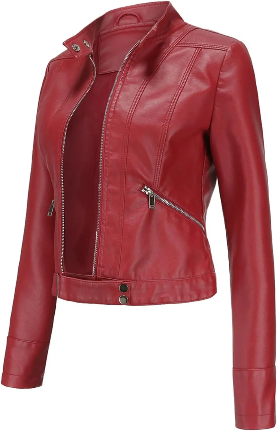 Faux Leather Jacket for Women 2024 Solid Zip Up Long Sleeve Motorcycle Jackets Slim Fit Ging Out Crop Coat