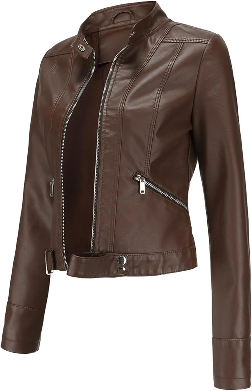 Faux Leather Jacket for Women 2024 Solid Zip Up Long Sleeve Motorcycle Jackets Slim Fit Ging Out Crop Coat