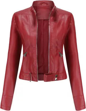 Faux Leather Jacket for Women 2024 Solid Zip Up Long Sleeve Motorcycle Jackets Slim Fit Ging Out Crop Coat