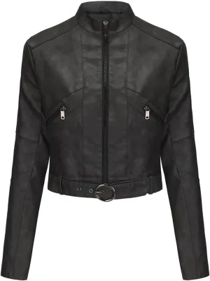 Faux Leather Jacket for Women 2024 Solid Zip Up Long Sleeve Motorcycle Jackets Slim Fit Ging Out Crop Coat