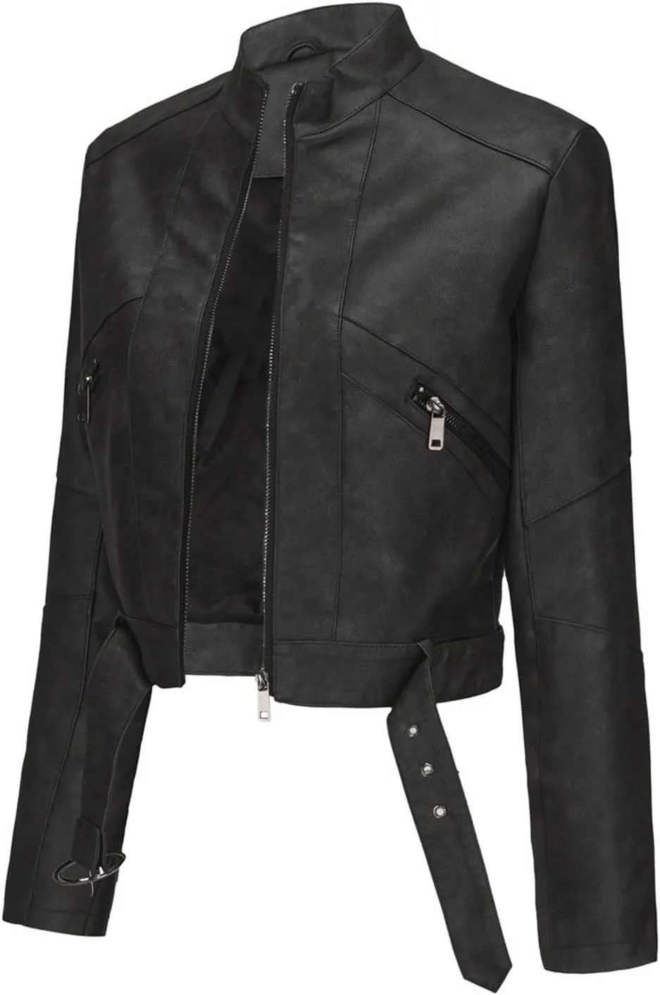 Faux Leather Jacket for Women 2024 Solid Zip Up Long Sleeve Motorcycle Jackets Slim Fit Ging Out Crop Coat