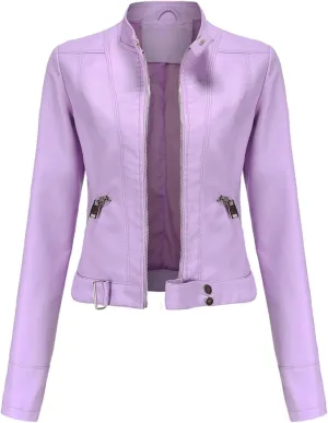 Faux Leather Jacket for Women 2024 Solid Zip Up Long Sleeve Motorcycle Jackets Slim Fit Ging Out Crop Coat