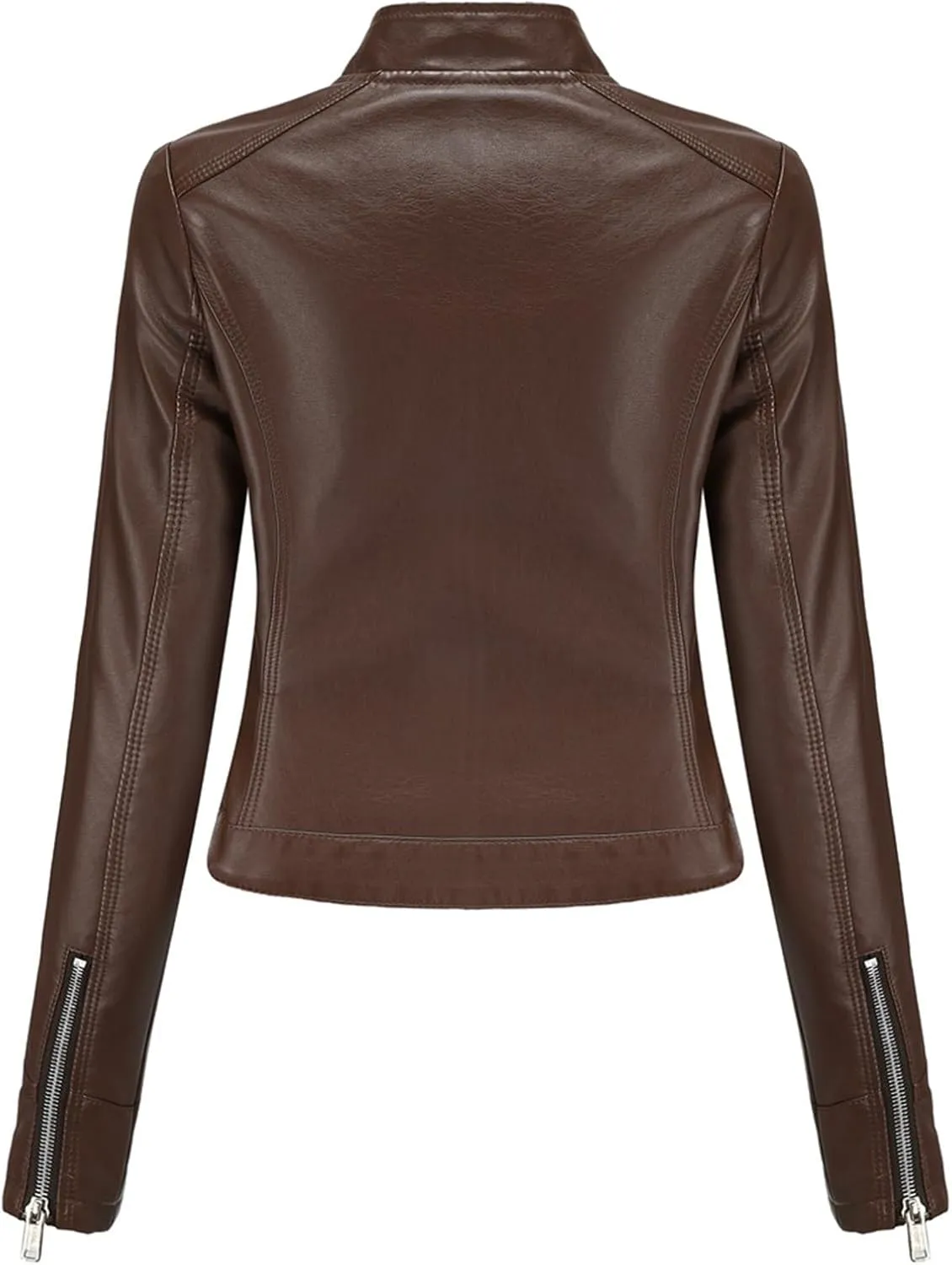 Faux Leather Jacket for Women 2024 Solid Zip Up Long Sleeve Motorcycle Jackets Slim Fit Ging Out Crop Coat