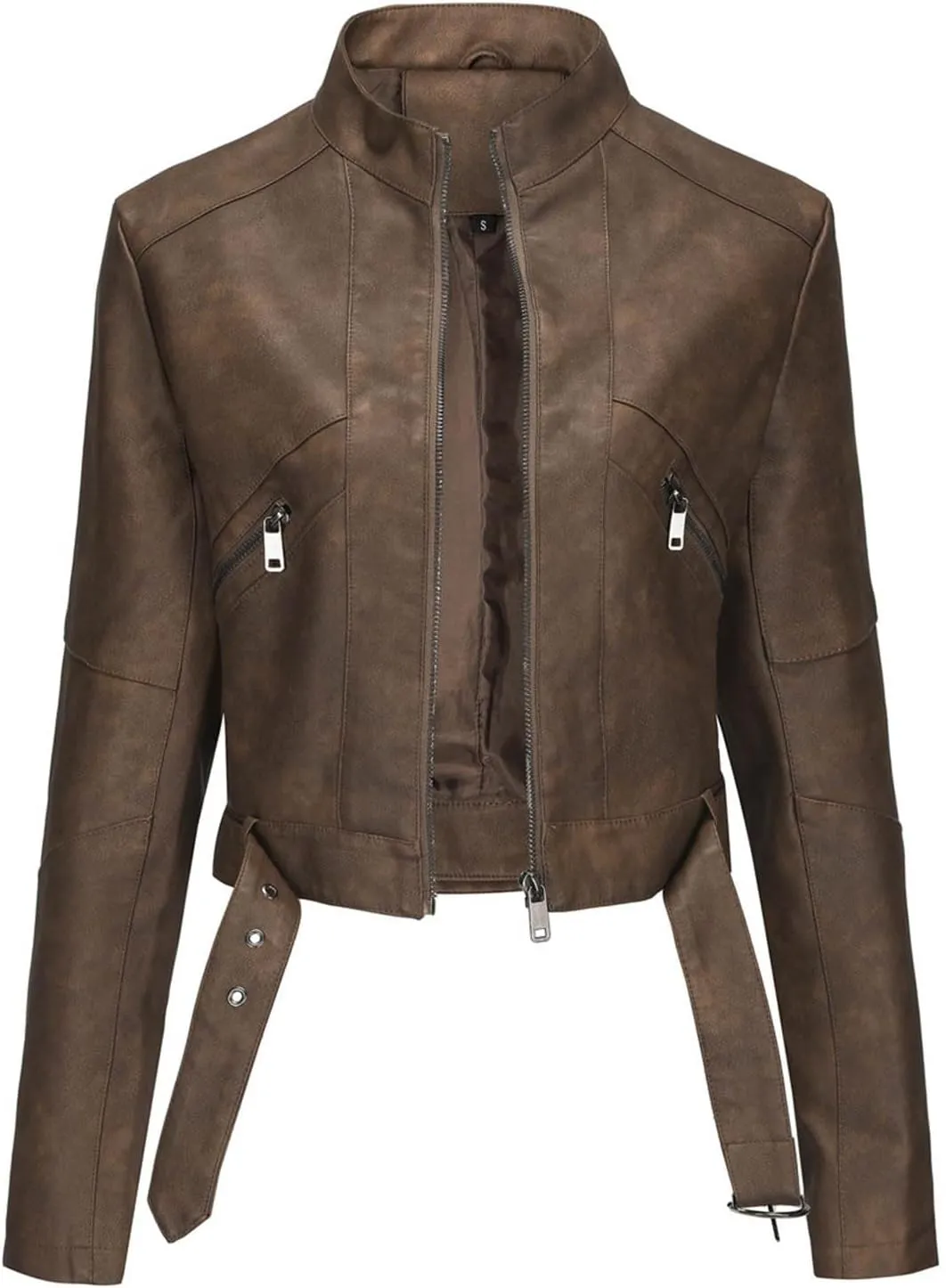 Faux Leather Jacket for Women 2024 Solid Zip Up Long Sleeve Motorcycle Jackets Slim Fit Ging Out Crop Coat