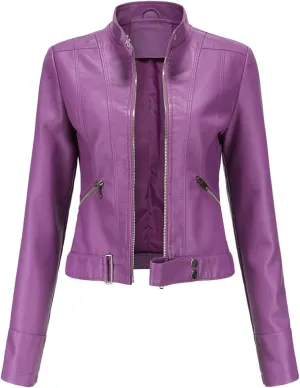 Faux Leather Jacket for Women 2024 Solid Zip Up Long Sleeve Motorcycle Jackets Slim Fit Ging Out Crop Coat