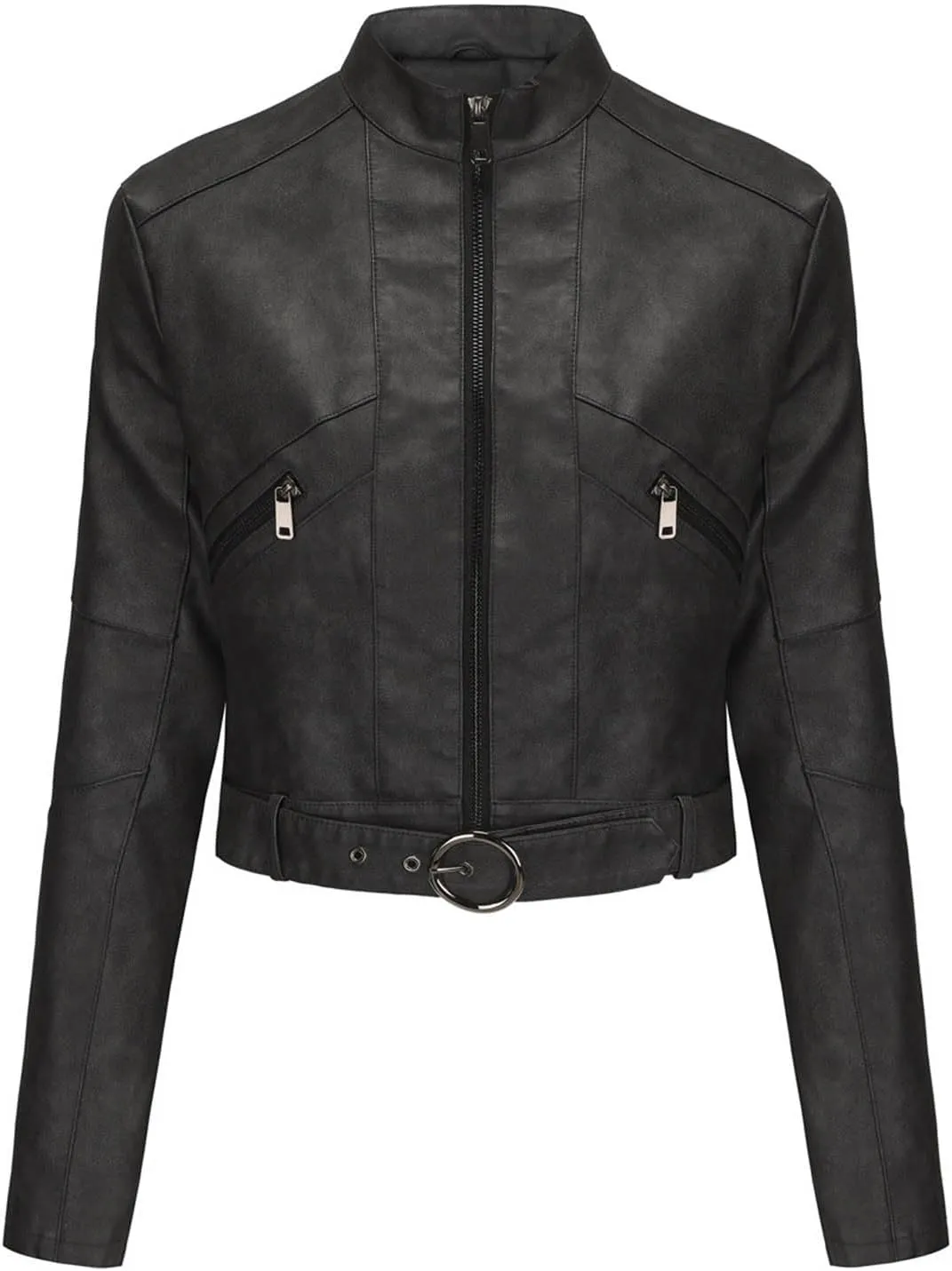 Faux Leather Jacket for Women 2024 Solid Zip Up Long Sleeve Motorcycle Jackets Slim Fit Ging Out Crop Coat