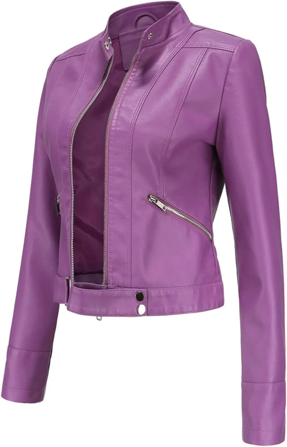 Faux Leather Jacket for Women 2024 Solid Zip Up Long Sleeve Motorcycle Jackets Slim Fit Ging Out Crop Coat