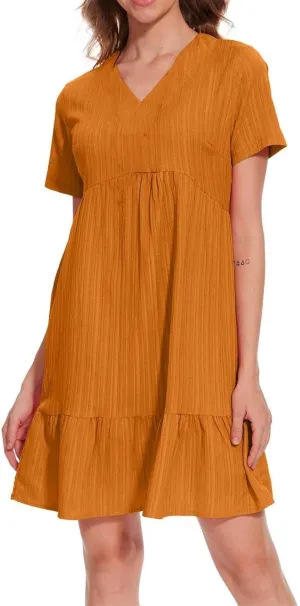 Flowy Dresses for Women 2025 Summer Short Sleeve Beach Dress Ruffle Tiered Layered A-Line Sundress Travel Boho Dress